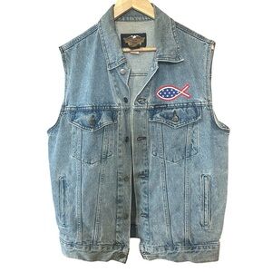 Harley-Davidson Denim Vest Vtge 2002 Christian "Jesus fish" (Ichthys) Patch SZ S